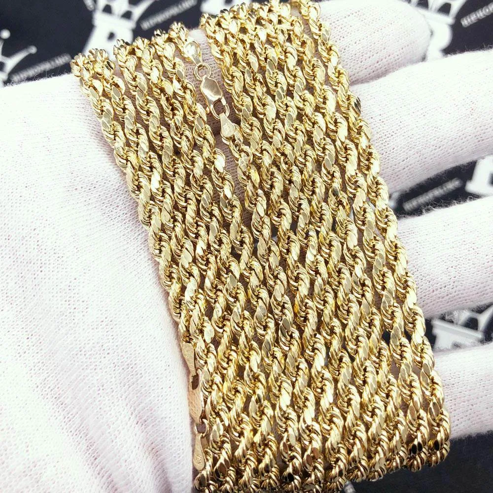 10K Yellow Gold Diamond Cut French Rope Chain Lightweight