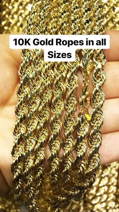 10K Yellow Gold Diamond Cut French Rope Chain Lightweight