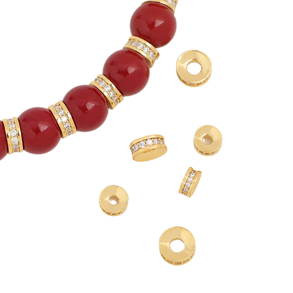 5pcs 14k Gold Filled Zircon Round Beads, 6/8mm Brass Rondelle Beads, Tire Spacer Beads, Gear Bead, Spacer Beads for Bracelet Pen