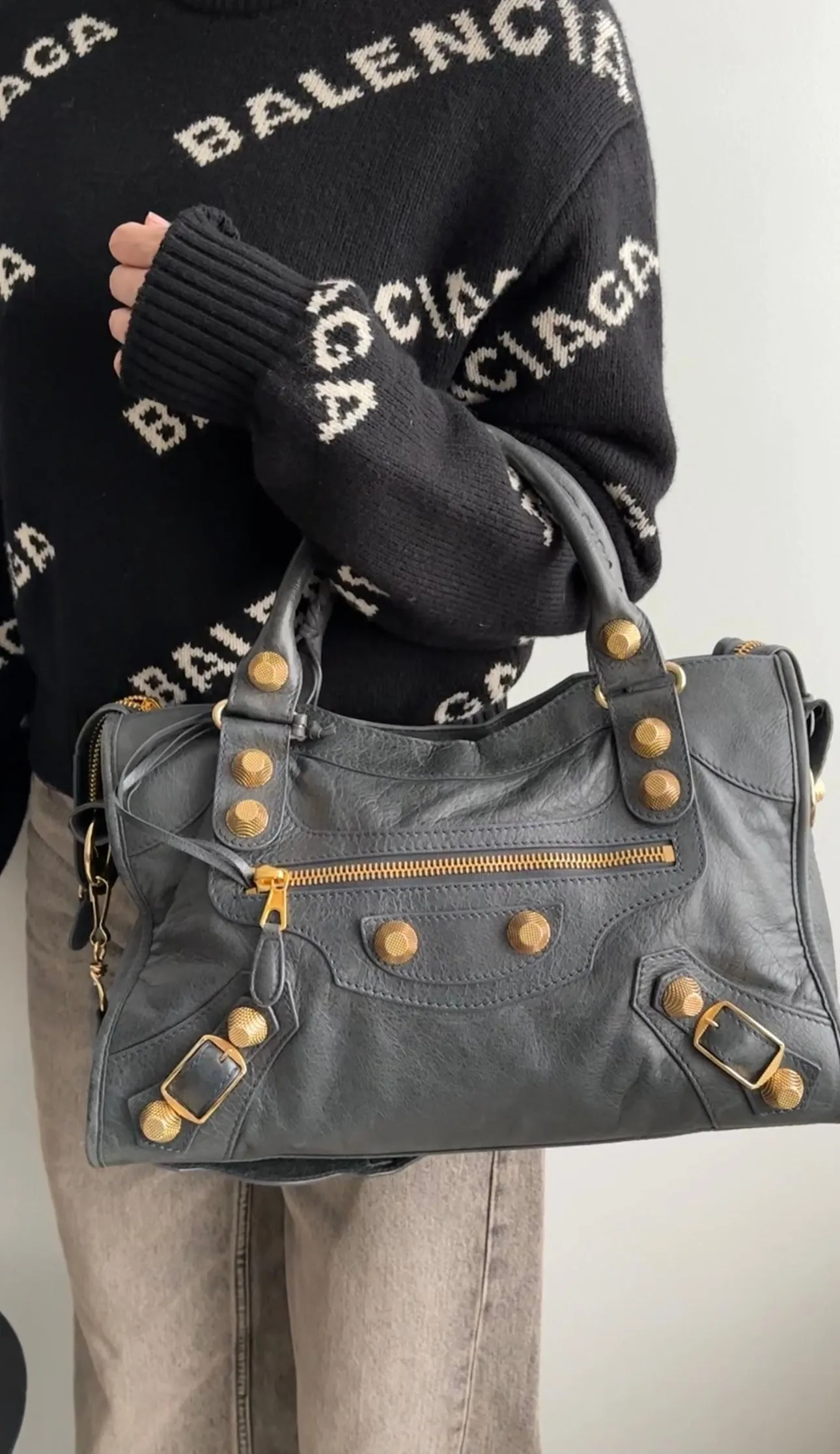 Balenciaga Anthracite Grey Giant 21 Goldtone City Bag