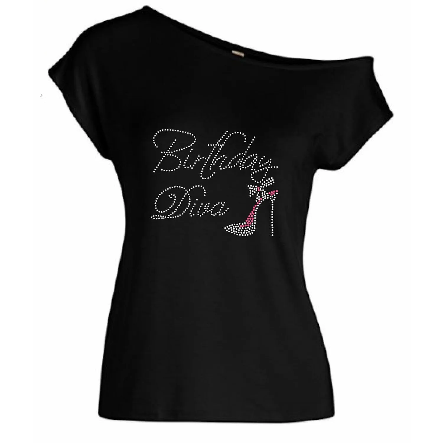 Birthday Diva Rhinestone Off Shoulder T Shirt