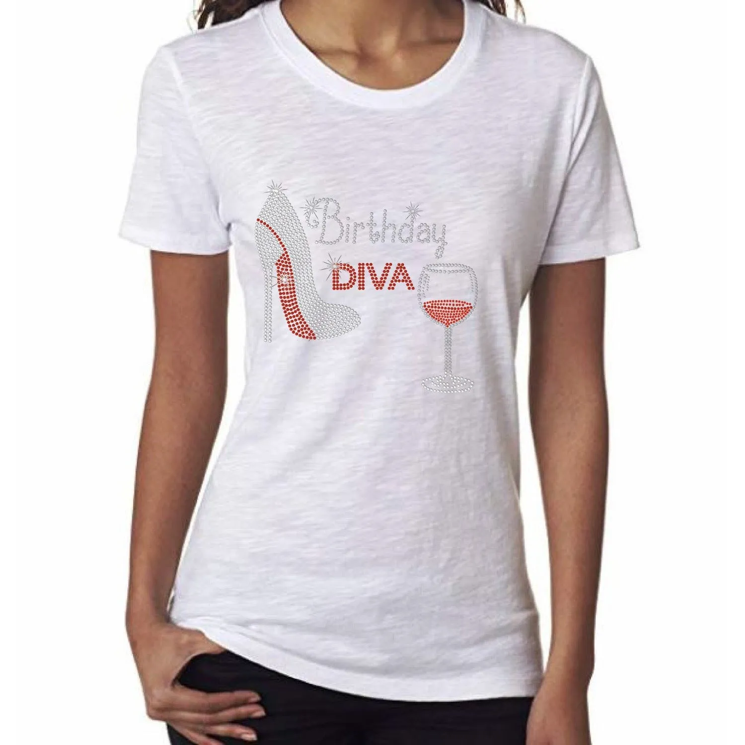 Birthday Diva Rhinestone Wine Stiletto Shoe T Shirt