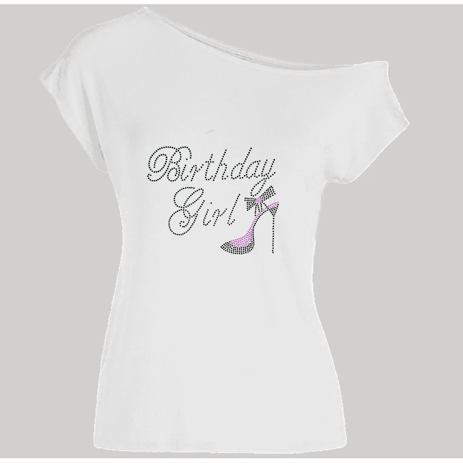 Birthday Girl Rhinestone Shoe Off Shoulder Tee