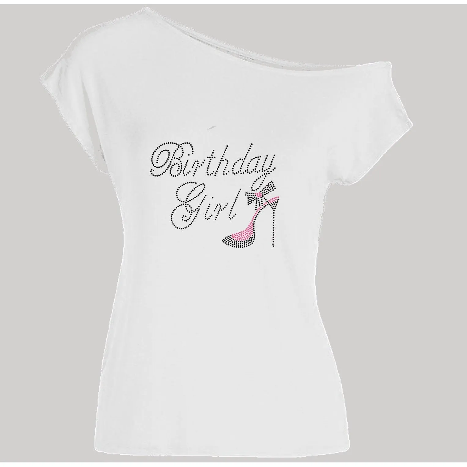 Birthday Girl Rhinestone Shoe Off Shoulder Tee