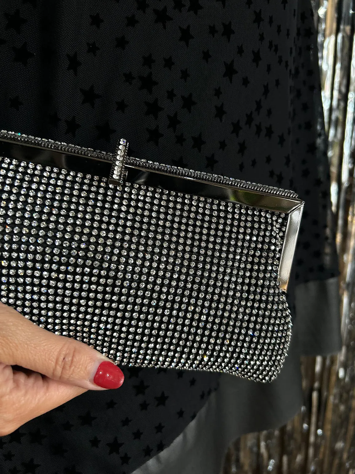 Black Diamante Clasp Bag