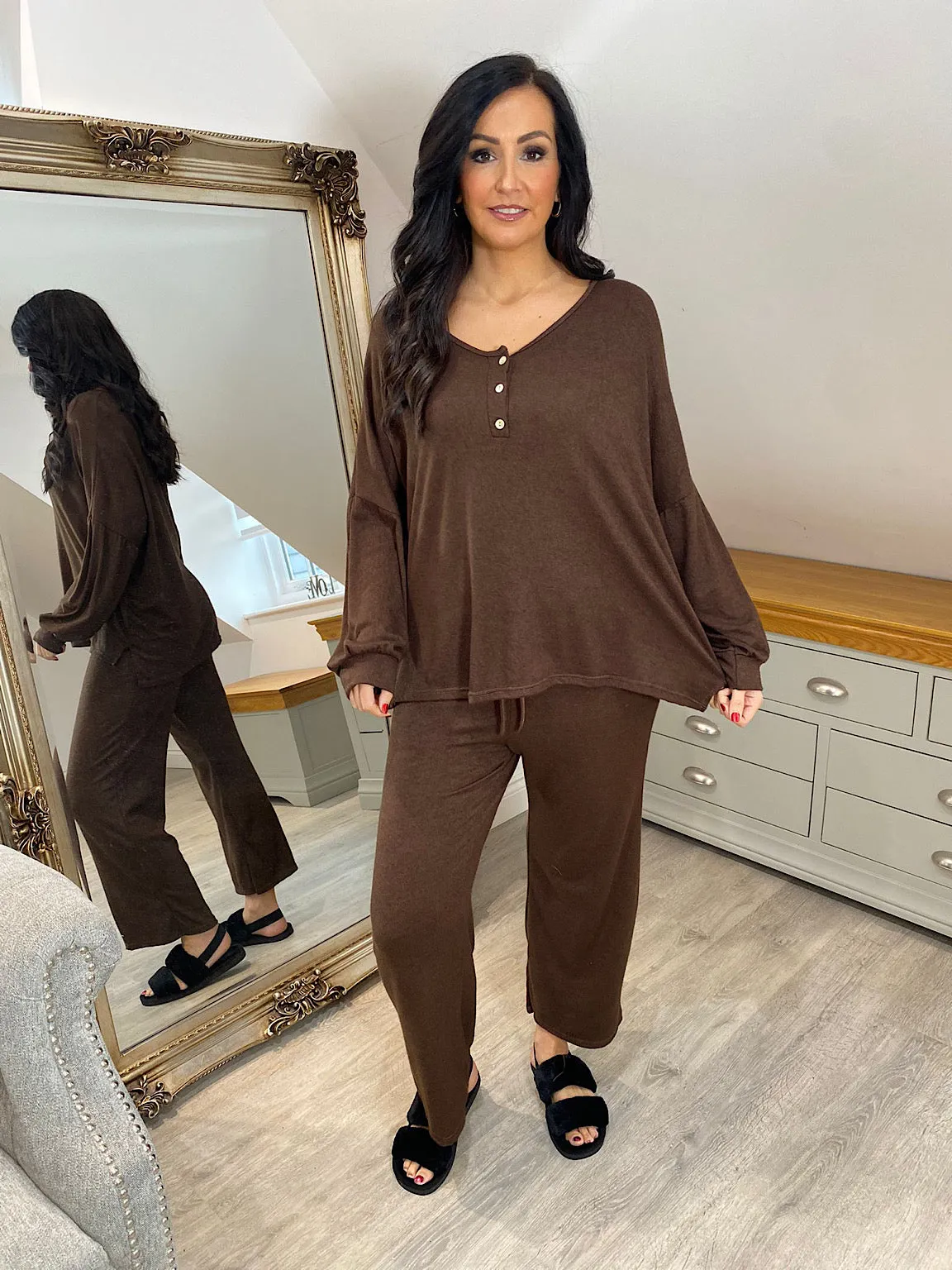 Chocolate Soft Lightweight Button Top Ellie