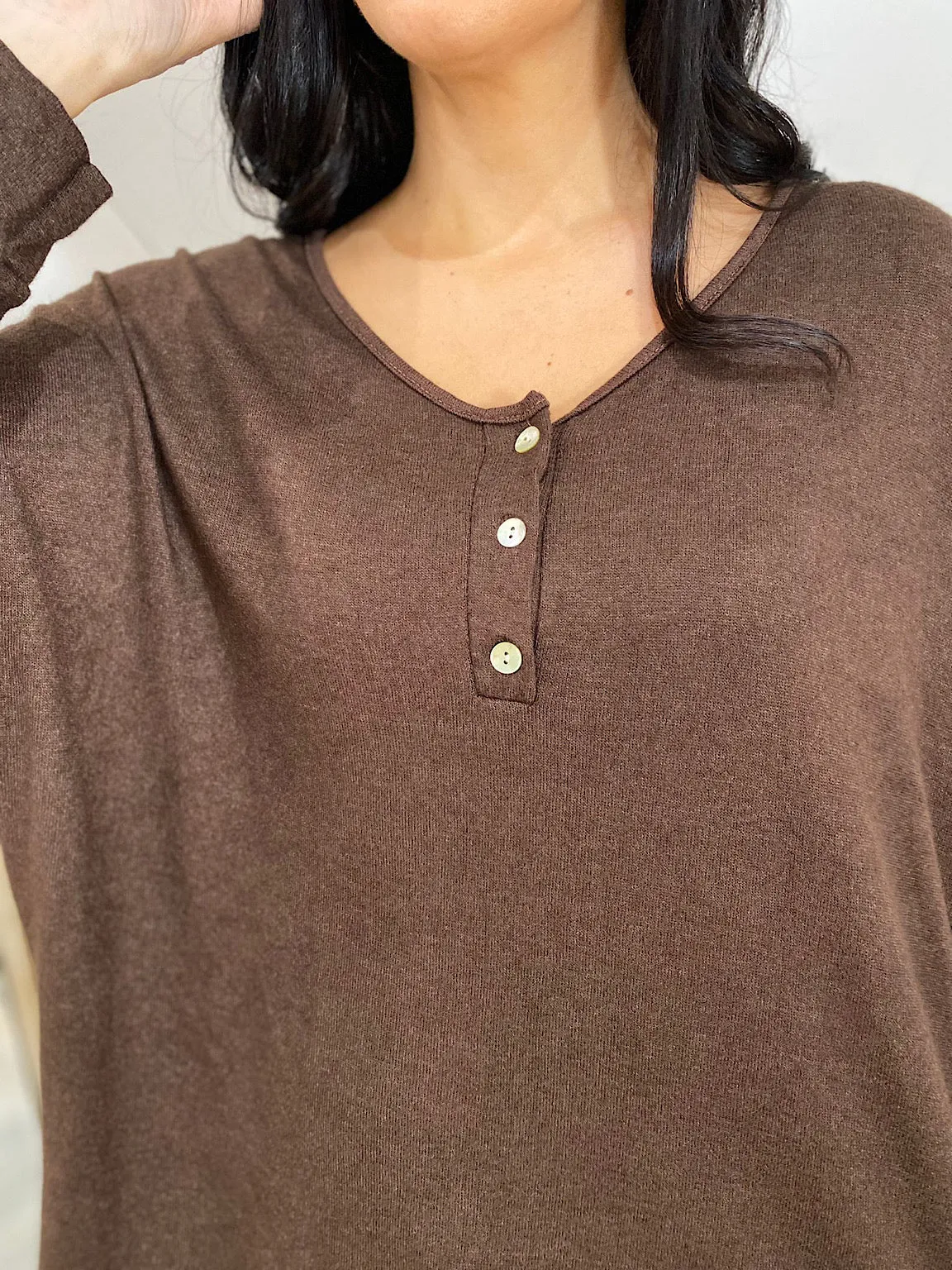 Chocolate Soft Lightweight Button Top Ellie