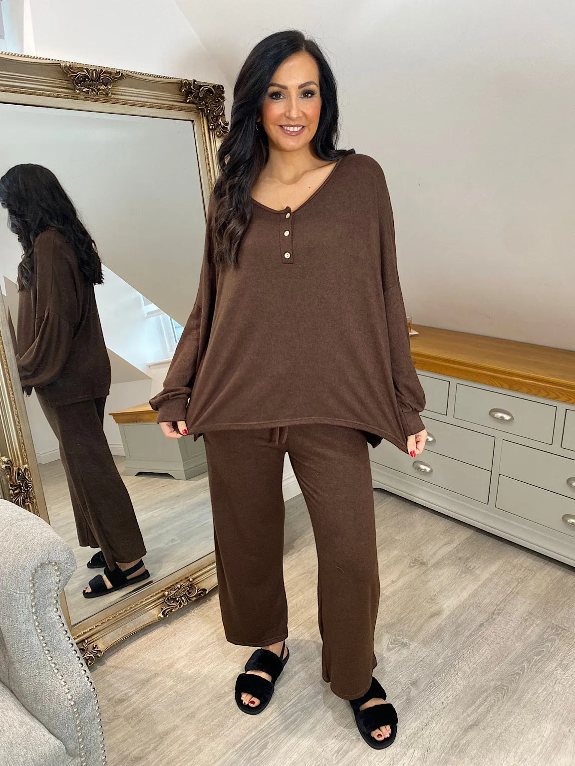 Chocolate Soft Lightweight Button Top Ellie