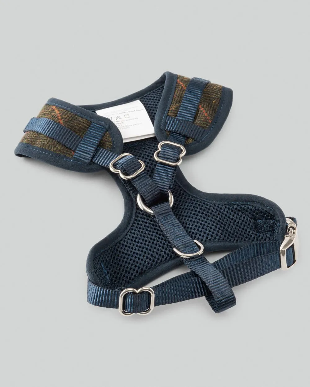 Dark Green Checked Herringbone Tweed Dog Harness