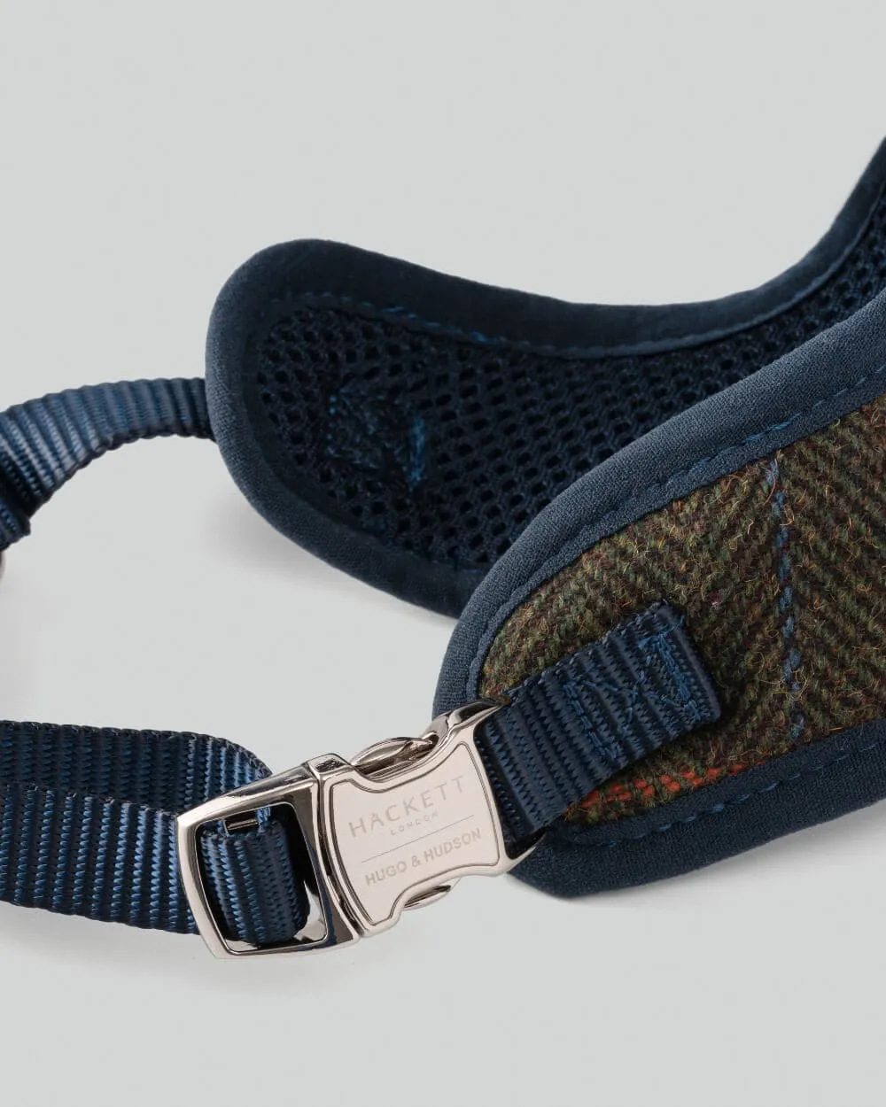 Dark Green Checked Herringbone Tweed Dog Harness