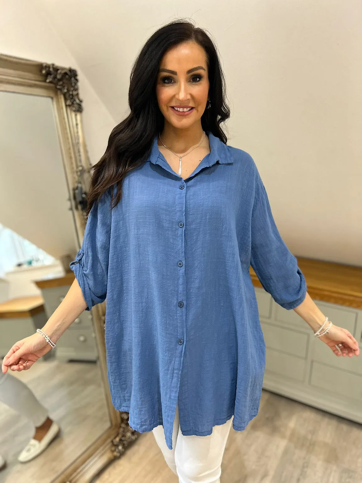 Denim Lightweight Button Sleeve Shirt Natasha