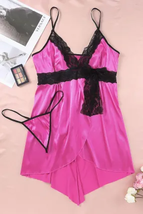 Encaje Rosa Mujer V Escote Plus Size Babydoll