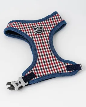 Fabric Dog Harness - Checkered Navy and Red