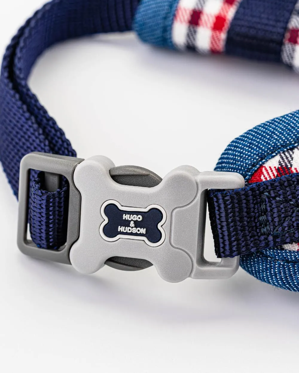 Fabric Dog Harness - Checkered Navy and Red