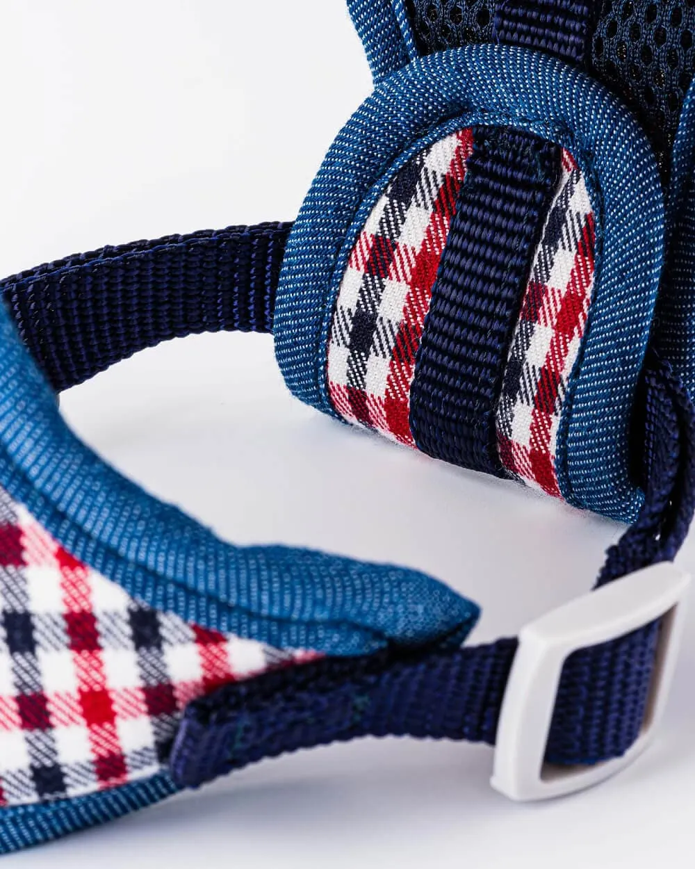 Fabric Dog Harness - Checkered Navy and Red