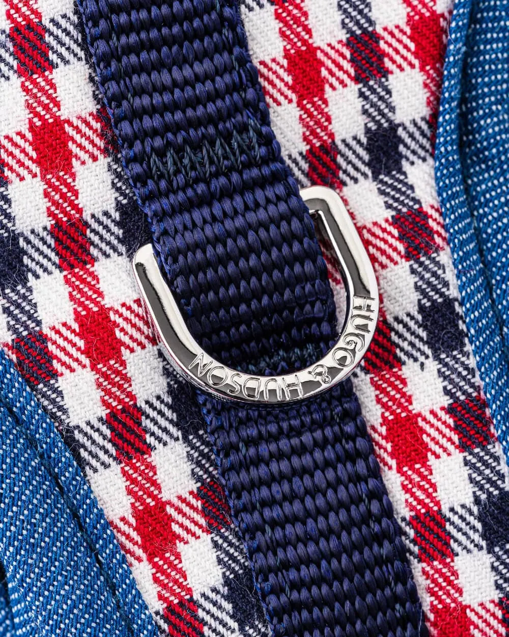 Fabric Dog Harness - Checkered Navy and Red