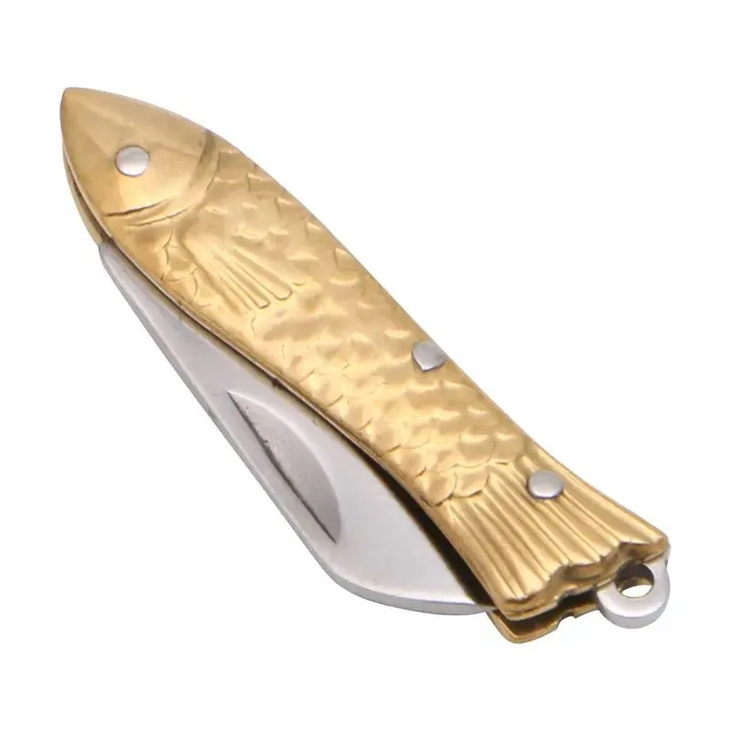 Fish-shape Keyring Pocket Keychain Tactical Small Folding Folder Knife Brass S 4442932