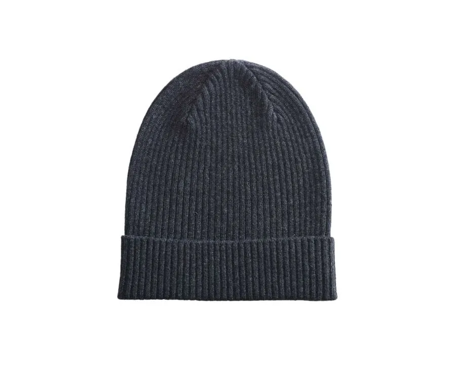 Grey Anthracite Melange Wool Beanie Hat - BENNETH