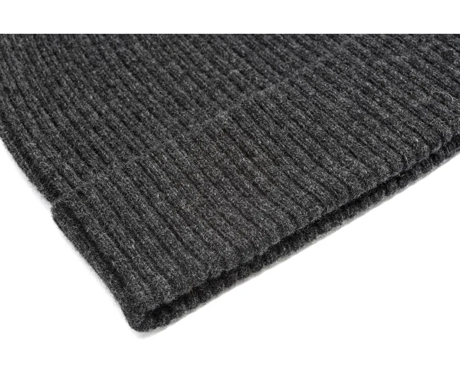 Grey Anthracite Melange Wool Beanie Hat - BENNETH