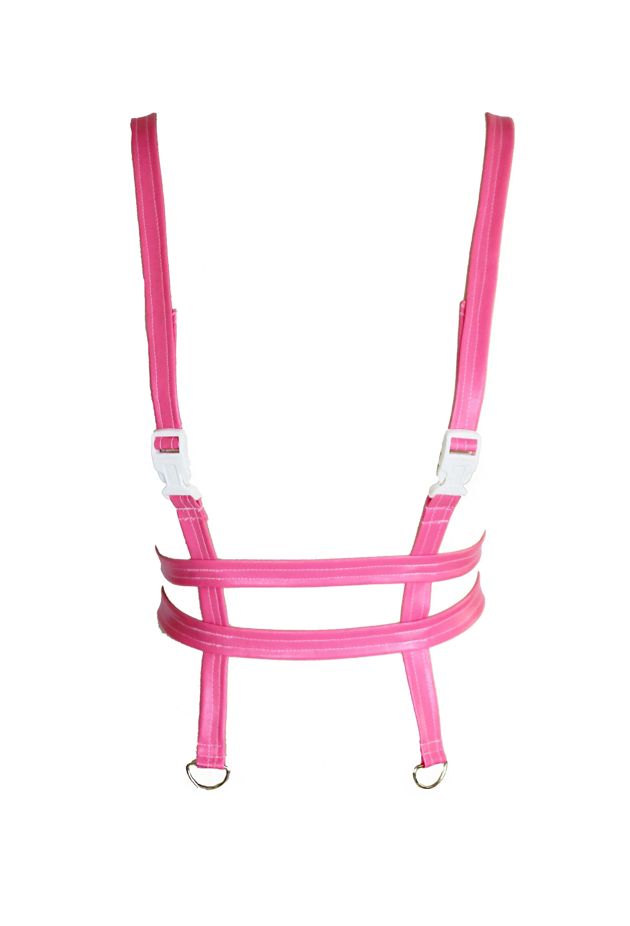 Hot pink vegan leatherette chest harness bra