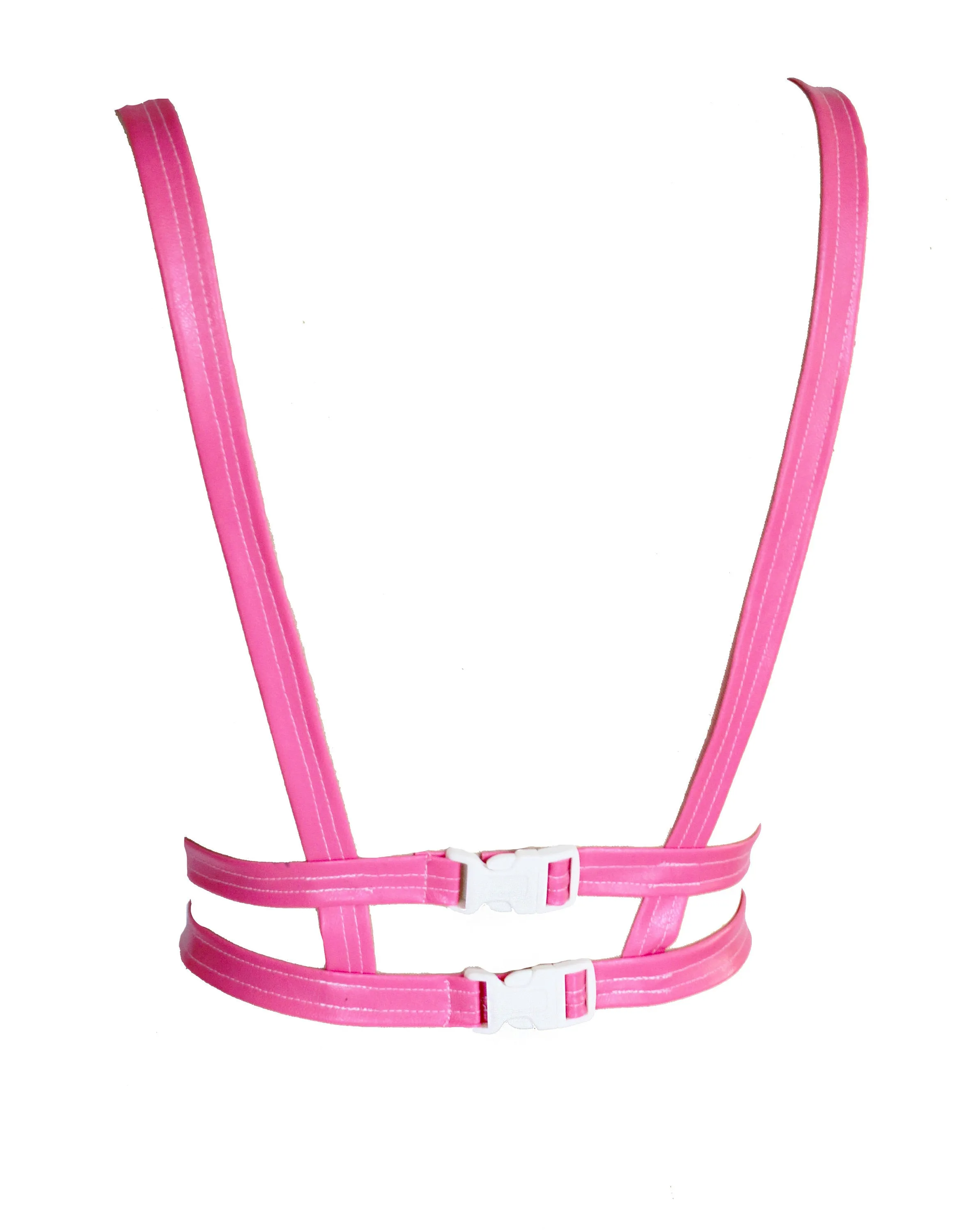 Hot pink vegan leatherette chest harness bra