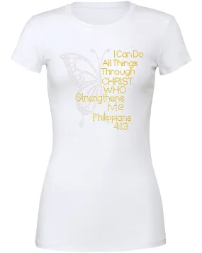 I Can Do All Things Through Christ Rhinestone Butterfly Tee