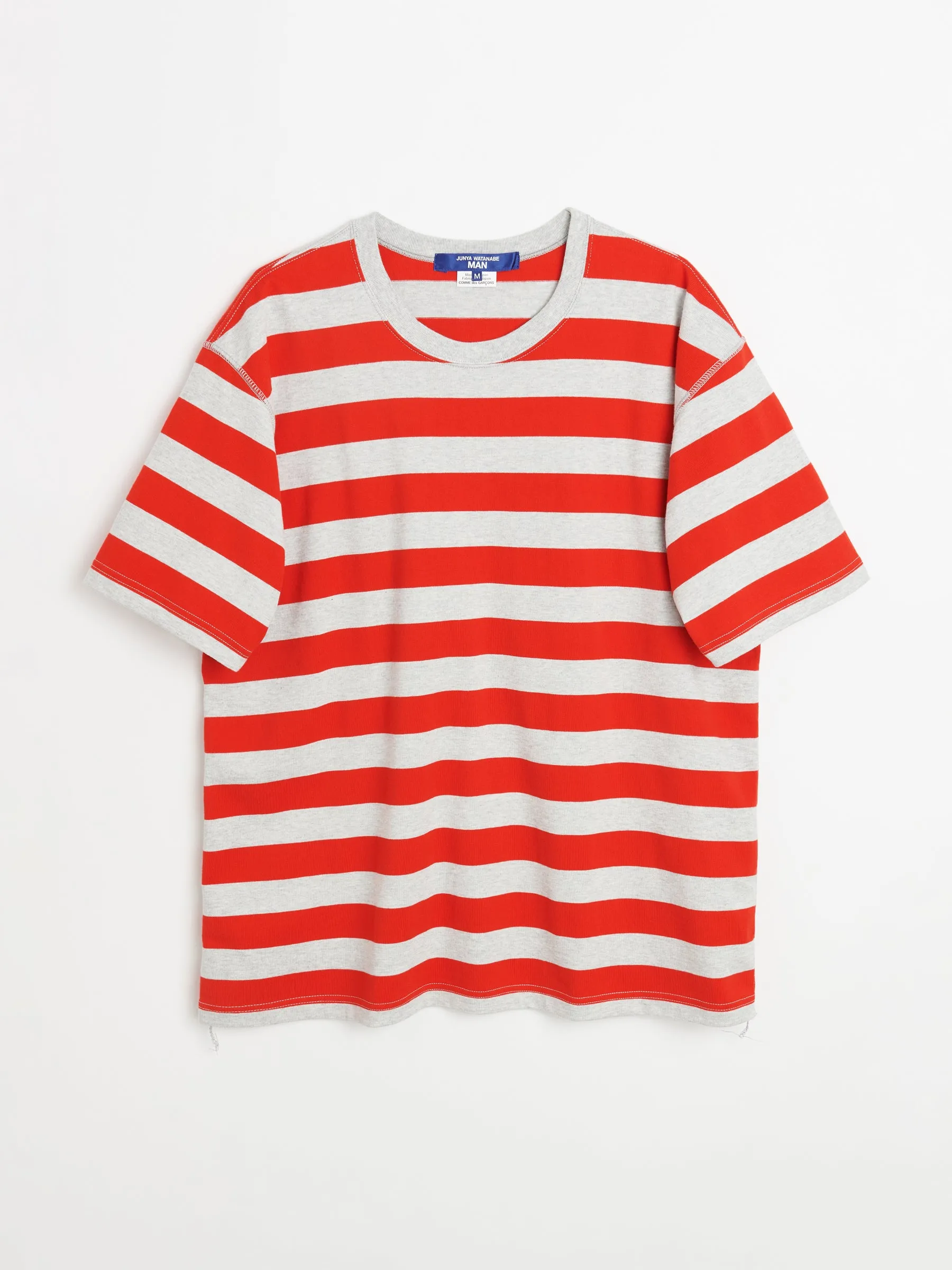 Junya Watanabe MAN Cotton Jersey Stripe T-shirt Grey / Red