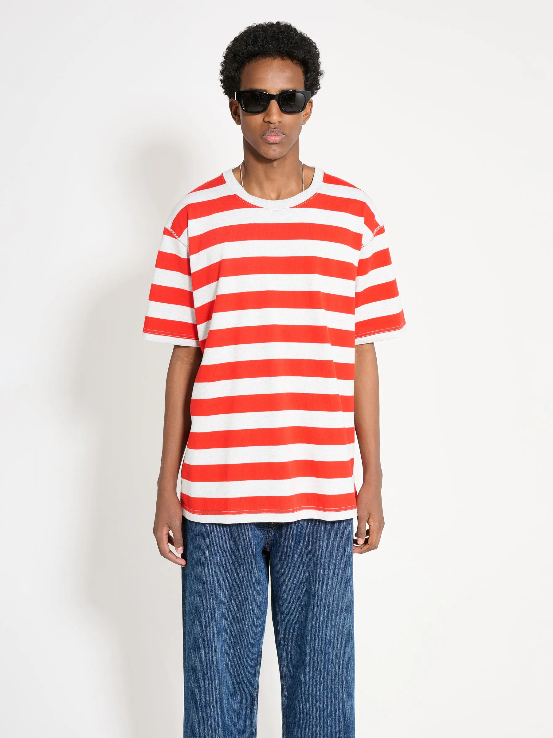 Junya Watanabe MAN Cotton Jersey Stripe T-shirt Grey / Red