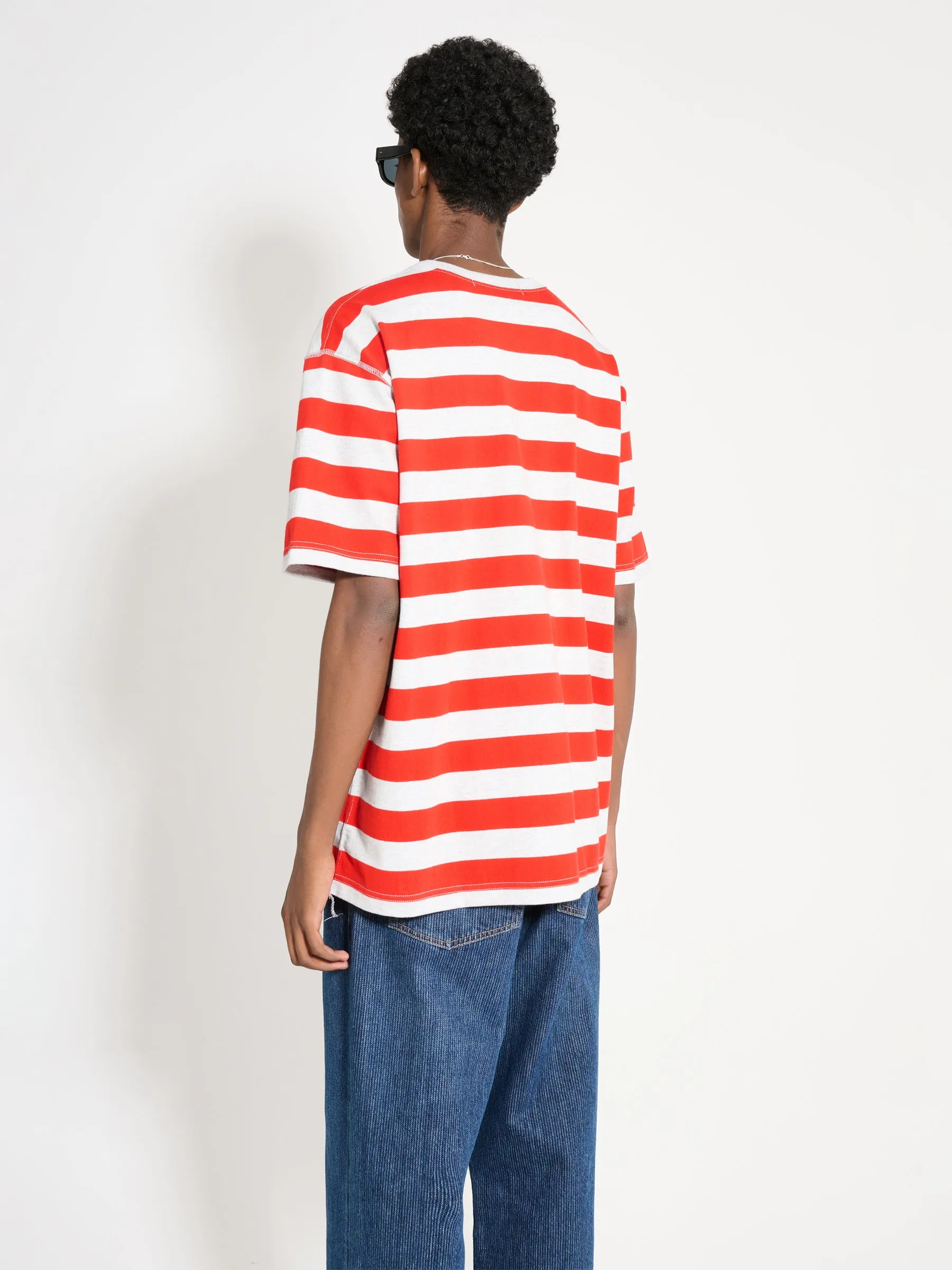 Junya Watanabe MAN Cotton Jersey Stripe T-shirt Grey / Red