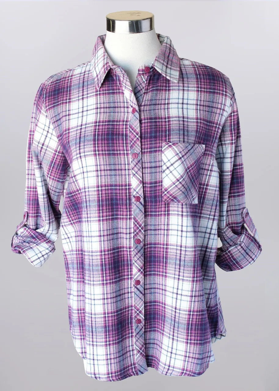 KEREN HART, LTD SHIRT *PLUS* PINK BLUE PLAID 1 PKT