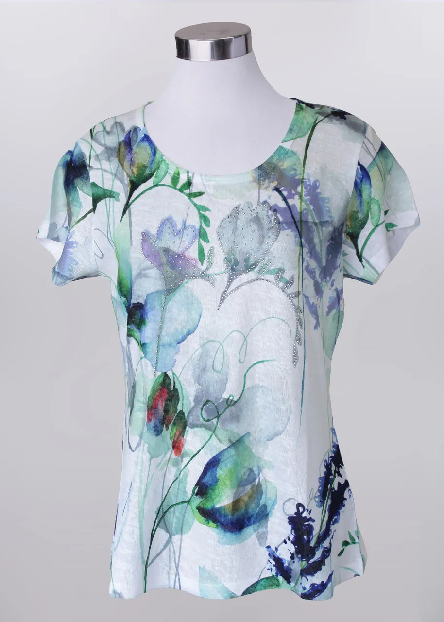 KEREN HART, LTD TOP *PLUS* FLORAL W/EMBELLISHMENT SS