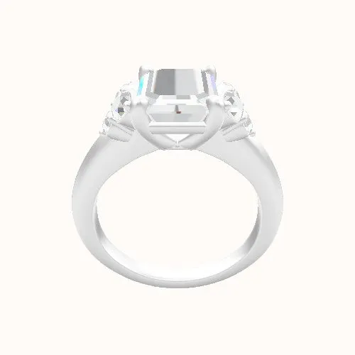 Knife Edge Band with Round Sidestone Trio Engagement Ring With Low Set Four Prong Head