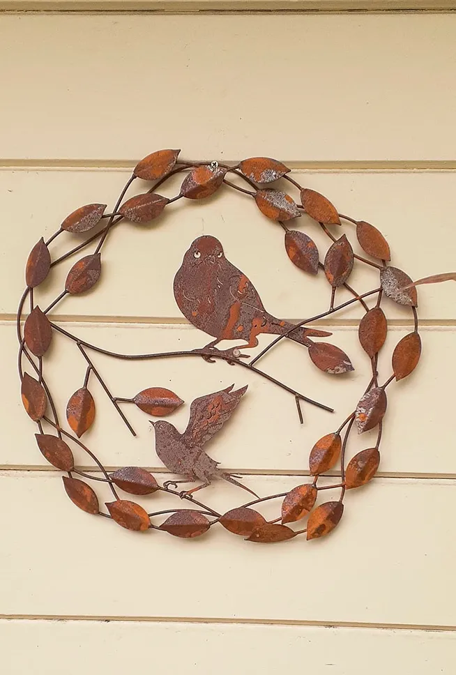 Large Bird On Branch Wreath Garden Art