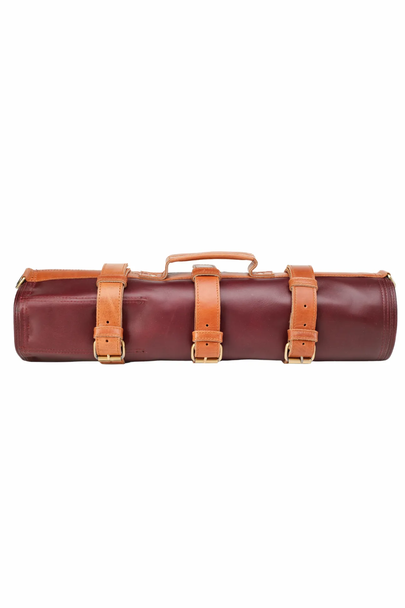 Leather Knife Roll- Bordo and Tan