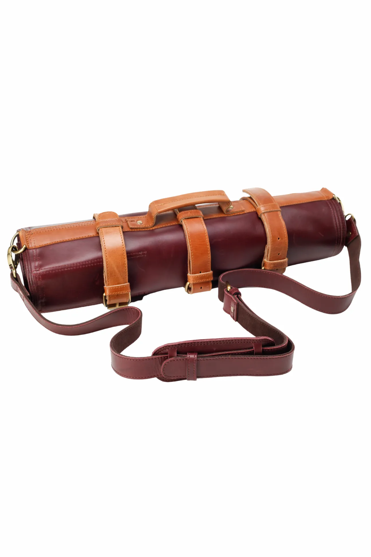 Leather Knife Roll- Bordo and Tan