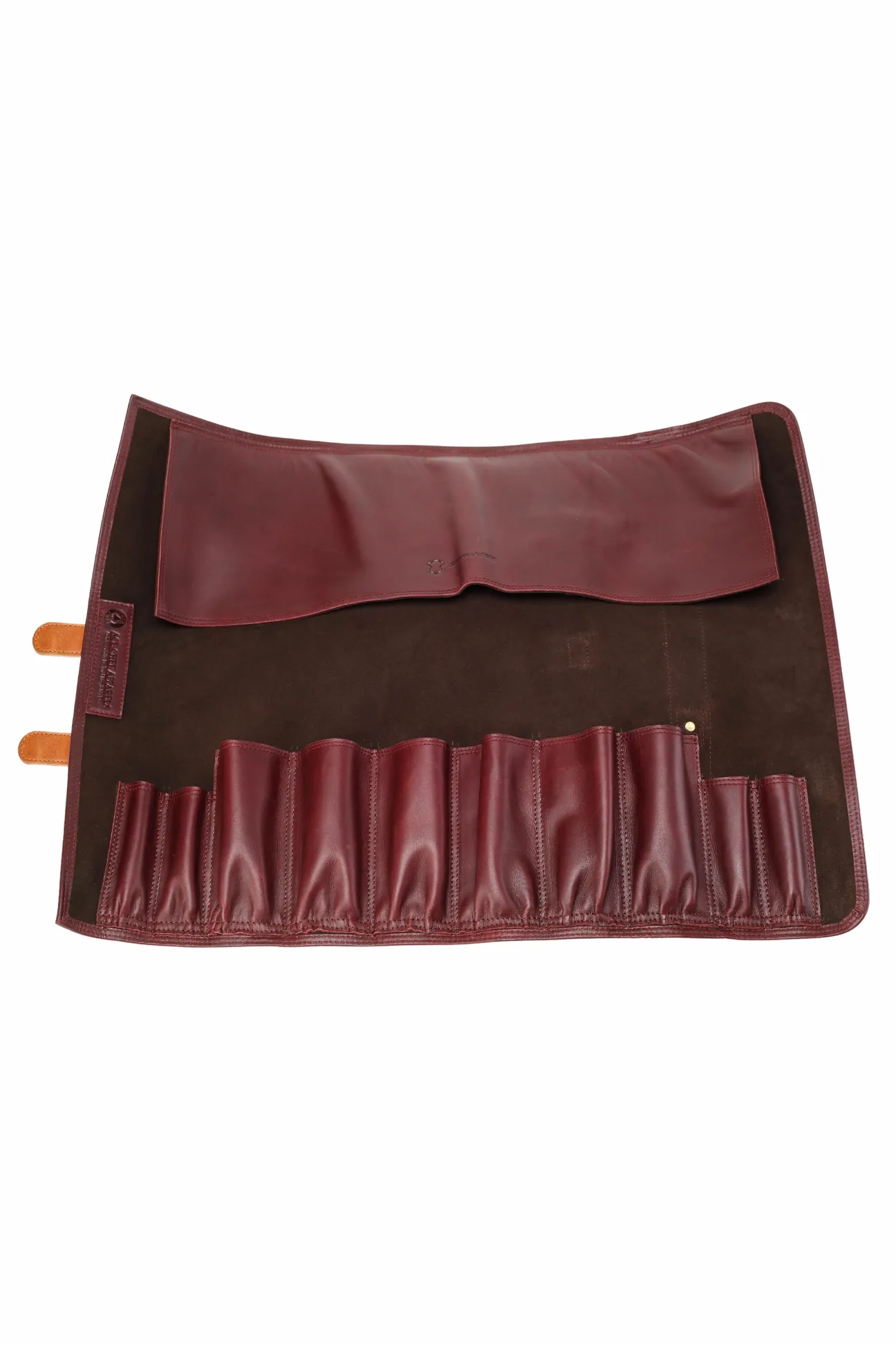 Leather Knife Roll- Bordo and Tan