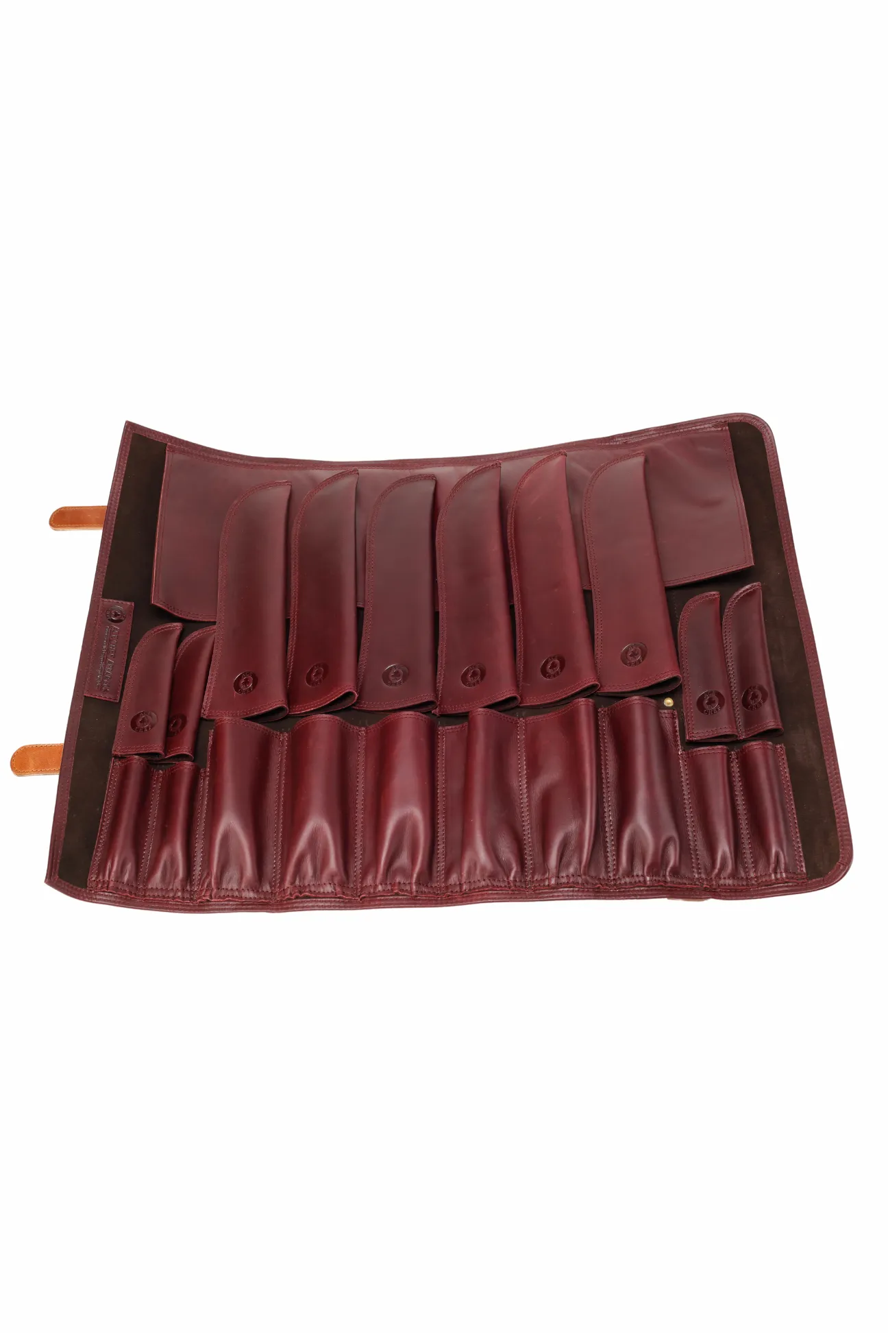 Leather Knife Roll- Bordo and Tan