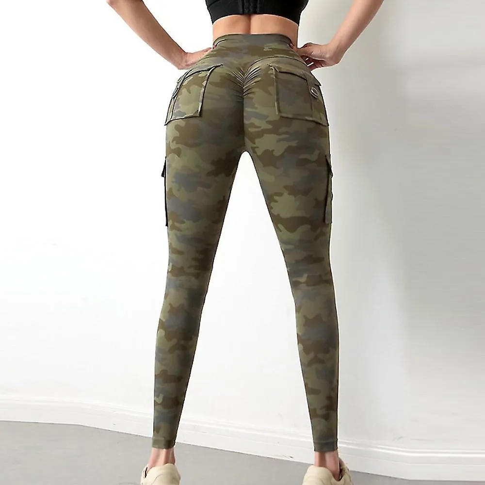 Leggings de mujer con pocket yoga fitness wear scrunch butt stretchy high waist gym workout leggings bottoms camouflage spandex 