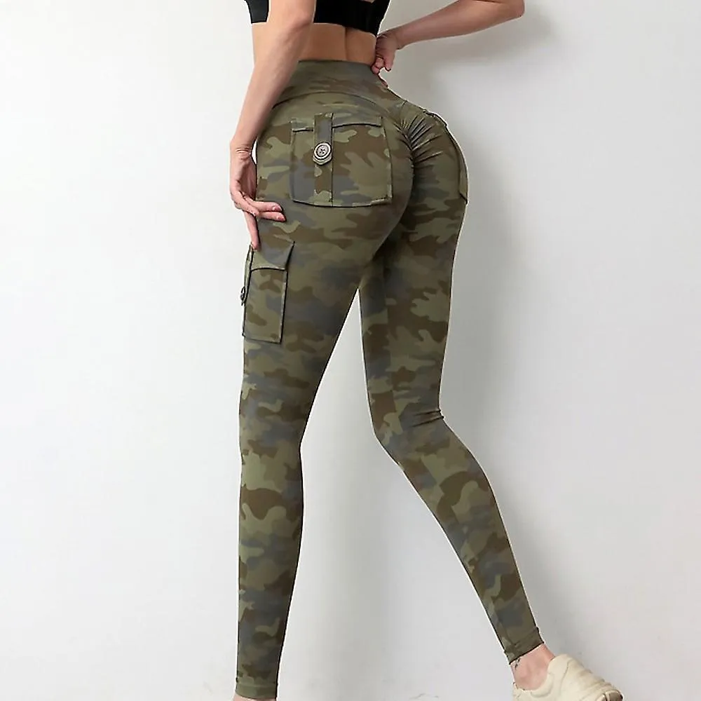 Leggings de mujer con pocket yoga fitness wear scrunch butt stretchy high waist gym workout leggings bottoms camouflage spandex 