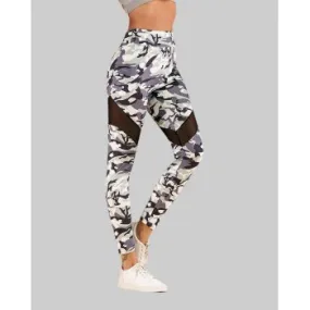 Leggings de yoga con estampado de camuflaje de malla transparente