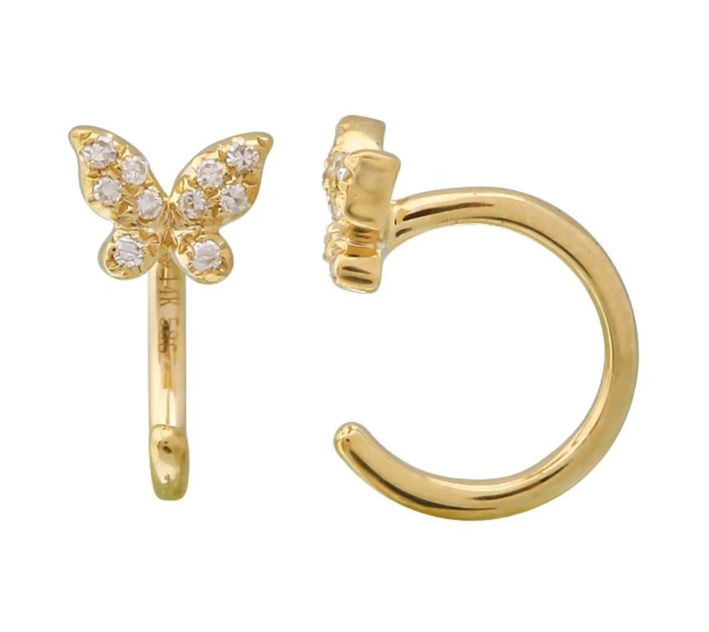 Lightweight Diamond Butterfly Huggie in 14K