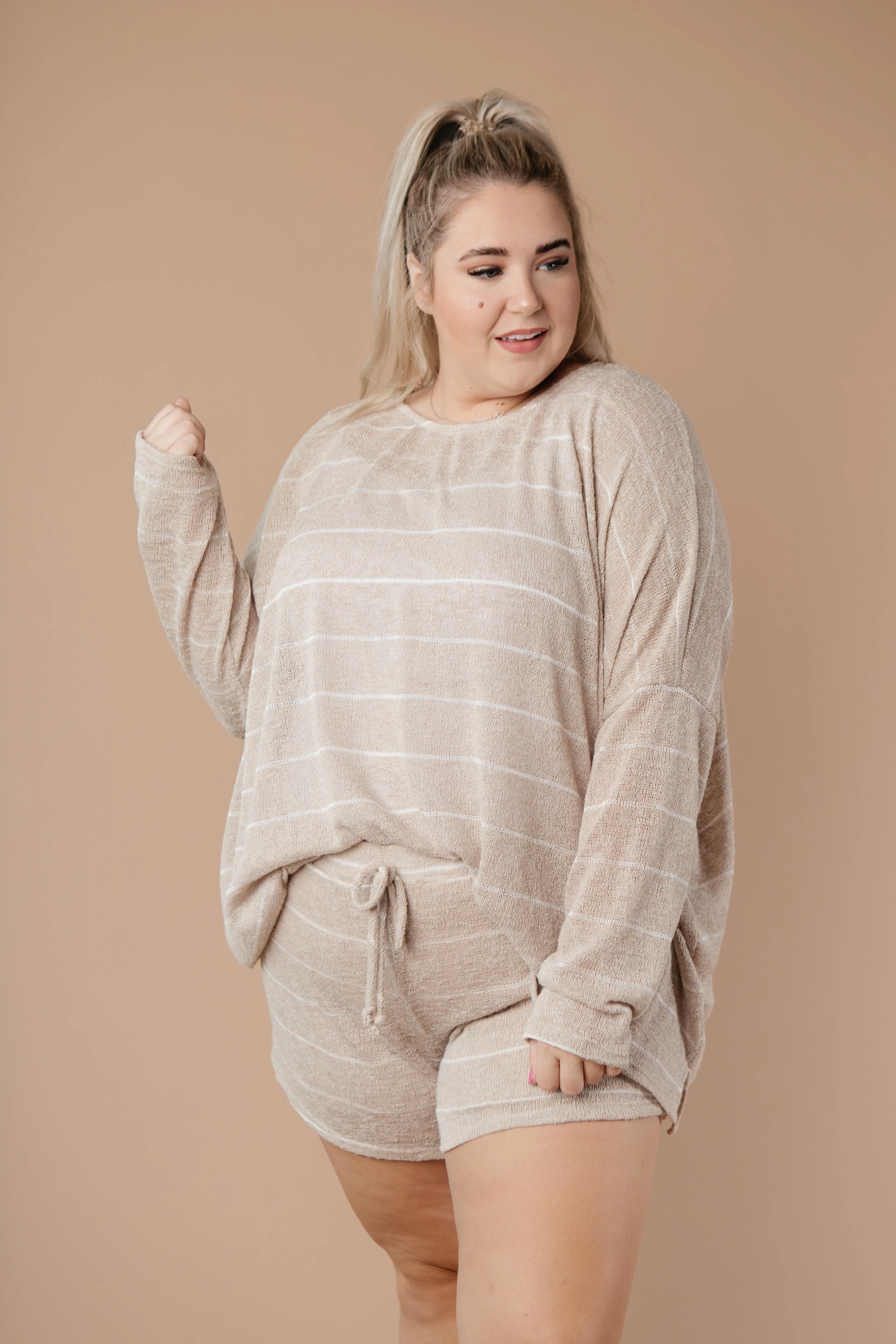 Lightweight Striped Pullover In Taupe - On Hand