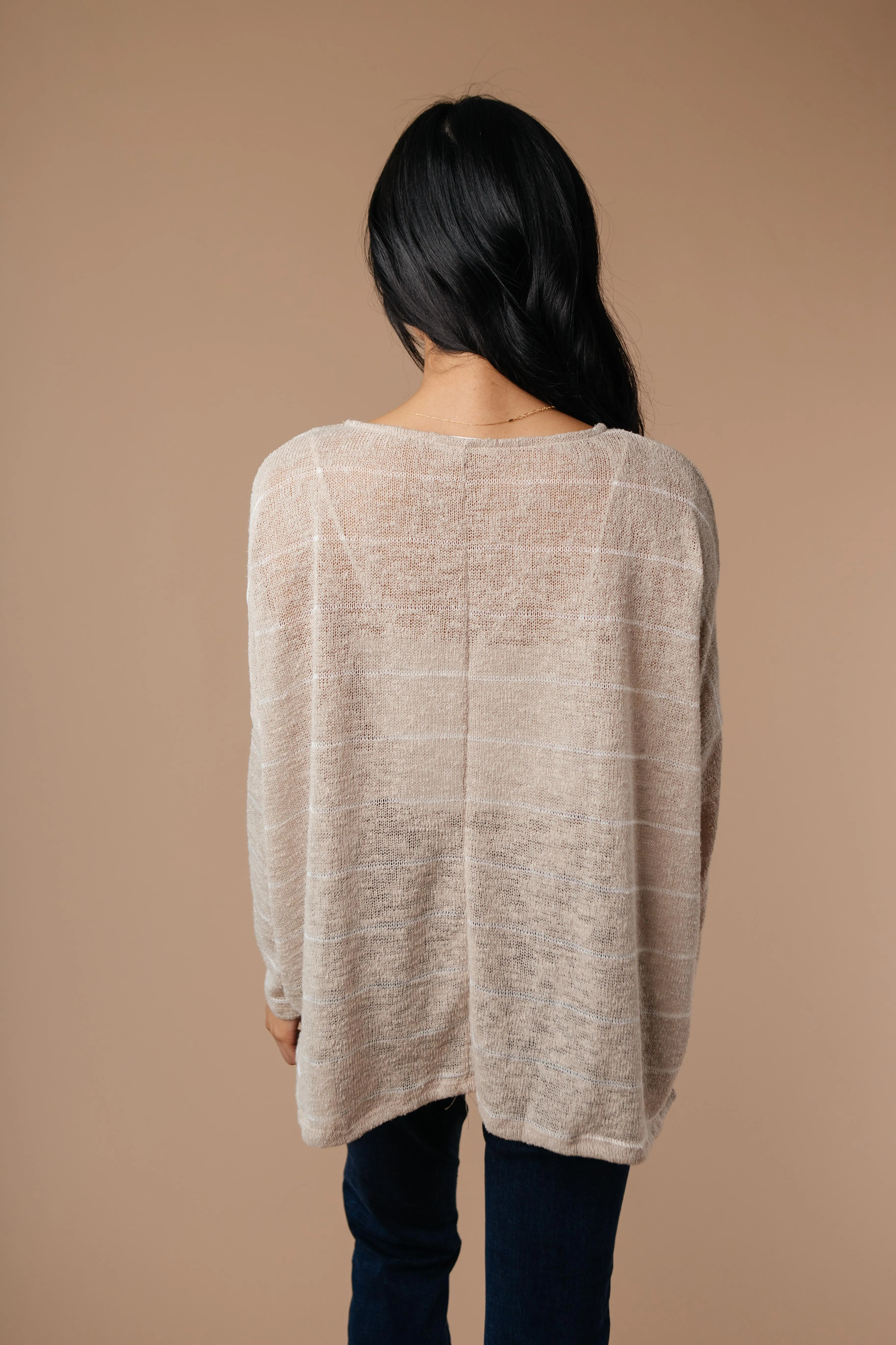 Lightweight Striped Pullover In Taupe - On Hand