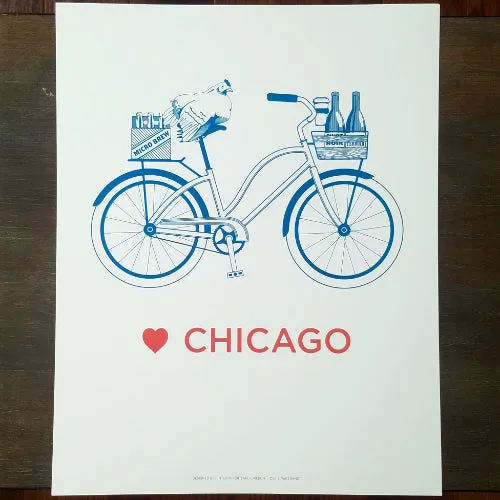 Love Chicago Bicycle Letterpress 11 x 14 Print