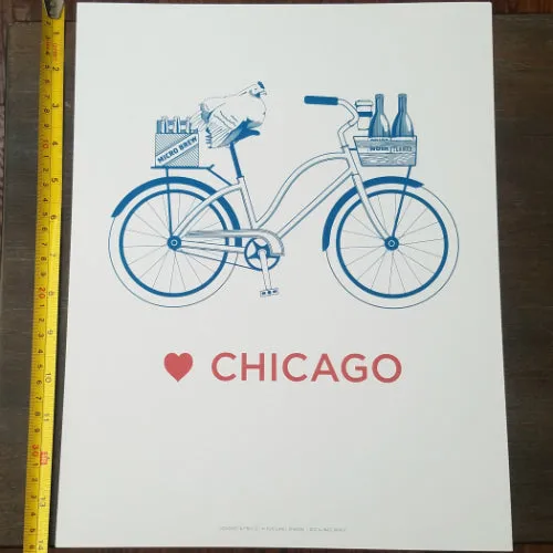 Love Chicago Bicycle Letterpress 11 x 14 Print