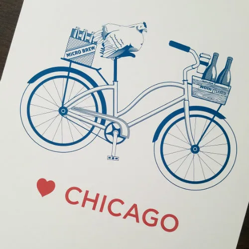 Love Chicago Bicycle Letterpress 11 x 14 Print