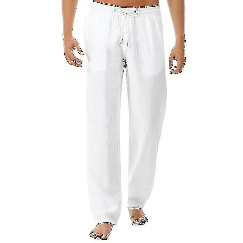 Men Linen Look Baggy Pants Elasticated Waist Casual Beach Yoga Trousers