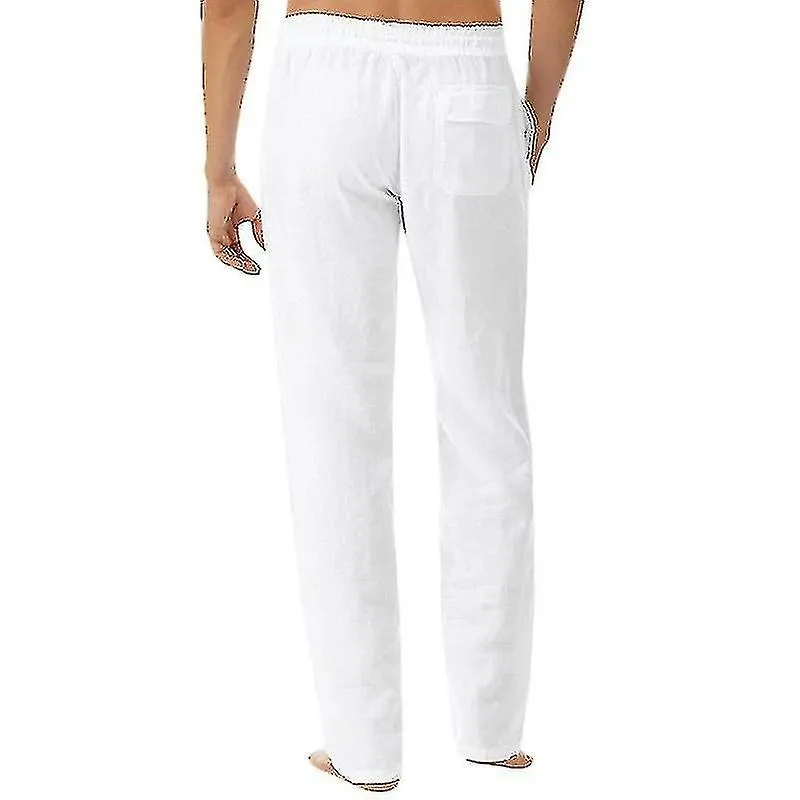 Men Linen Look Baggy Pants Elasticated Waist Casual Beach Yoga Trousers