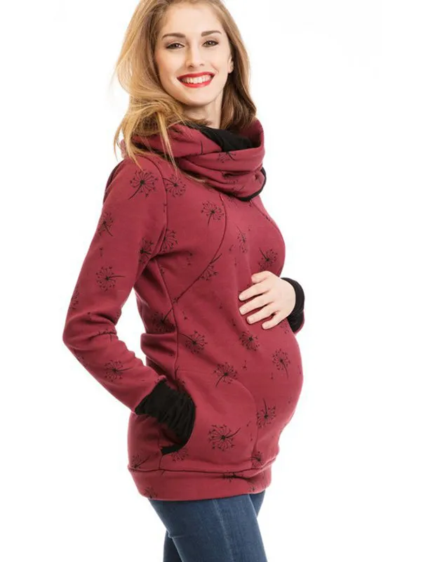 Momnfancy Pattern Polka Dot Pockets Long Sleeve Maternity Daily Nursing Baby Carrier Sweatshirt