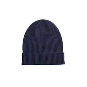 Navy Blue Wool Beanie Hat - BENNETH